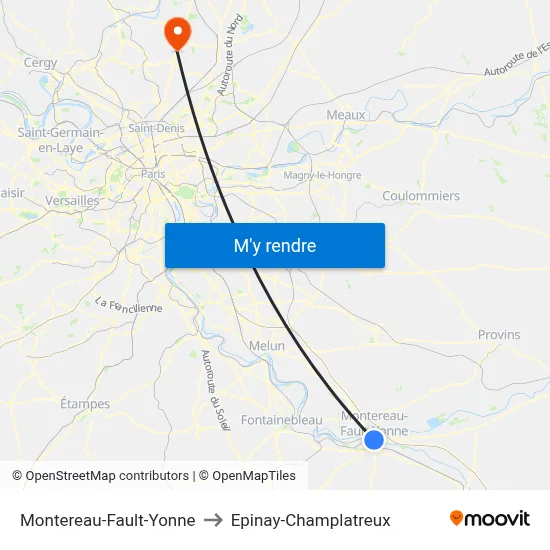 Montereau-Fault-Yonne to Epinay-Champlatreux map