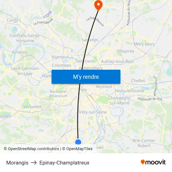 Morangis to Epinay-Champlatreux map