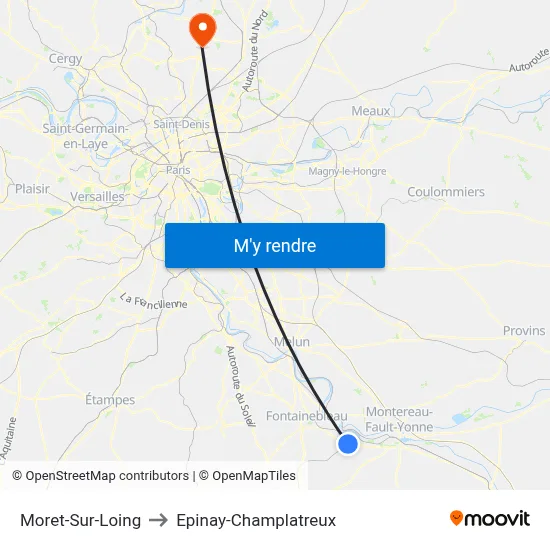 Moret-Sur-Loing to Epinay-Champlatreux map