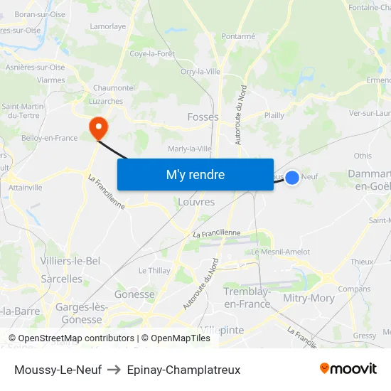 Moussy-Le-Neuf to Epinay-Champlatreux map