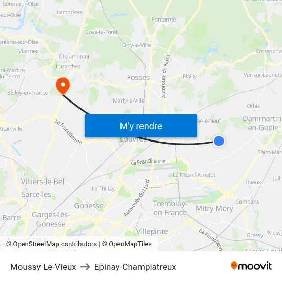 Moussy-Le-Vieux to Epinay-Champlatreux map