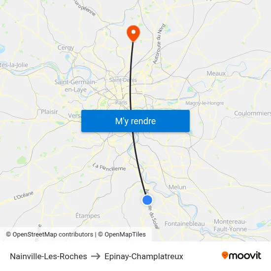 Nainville-Les-Roches to Epinay-Champlatreux map