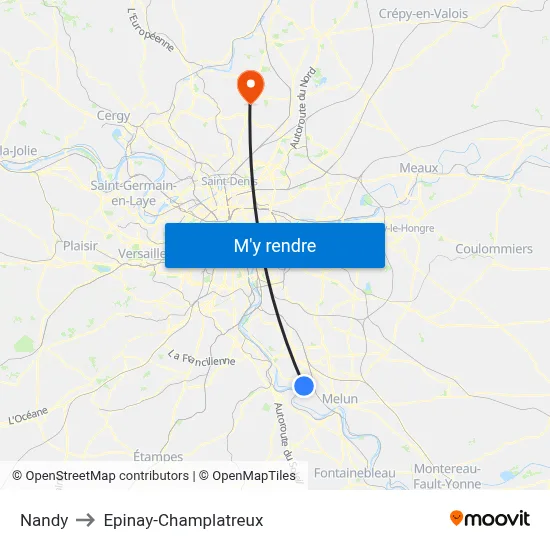 Nandy to Epinay-Champlatreux map