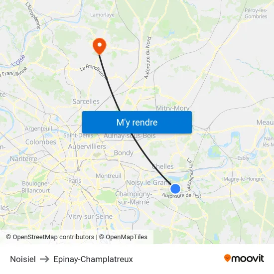 Noisiel to Epinay-Champlatreux map