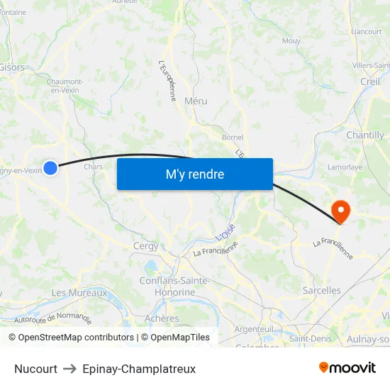 Nucourt to Epinay-Champlatreux map