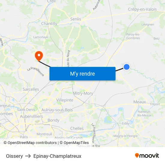 Oissery to Epinay-Champlatreux map