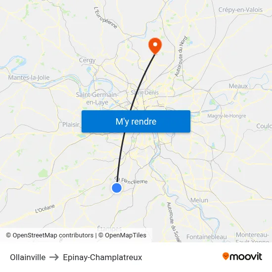 Ollainville to Epinay-Champlatreux map