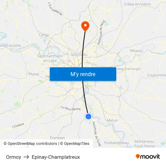 Ormoy to Epinay-Champlatreux map