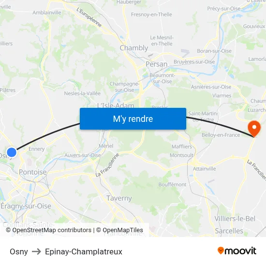 Osny to Epinay-Champlatreux map