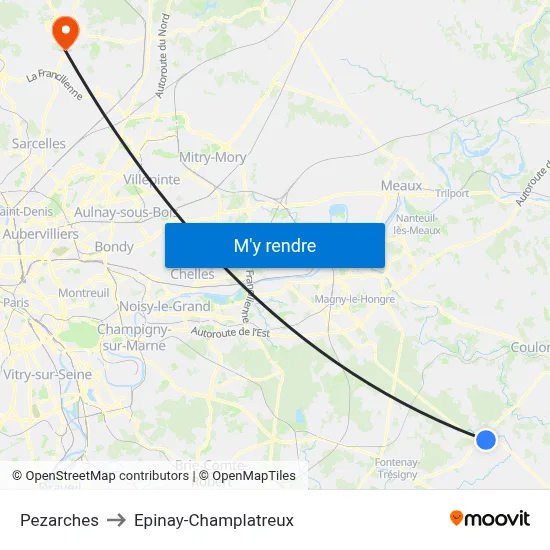 Pezarches to Epinay-Champlatreux map