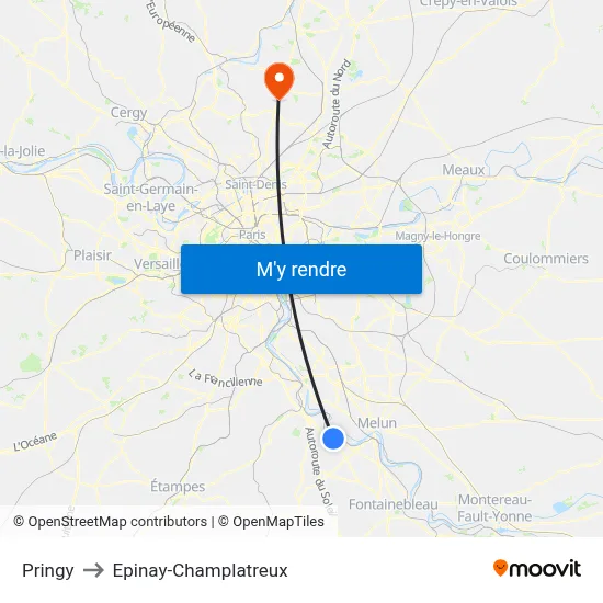 Pringy to Epinay-Champlatreux map