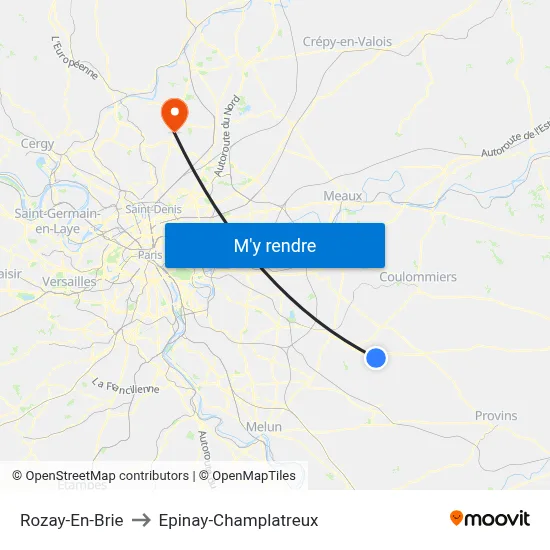 Rozay-En-Brie to Epinay-Champlatreux map