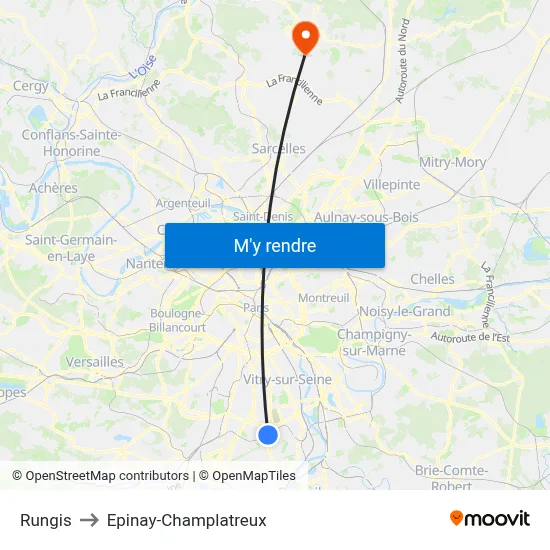 Rungis to Epinay-Champlatreux map