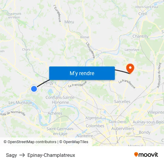 Sagy to Epinay-Champlatreux map