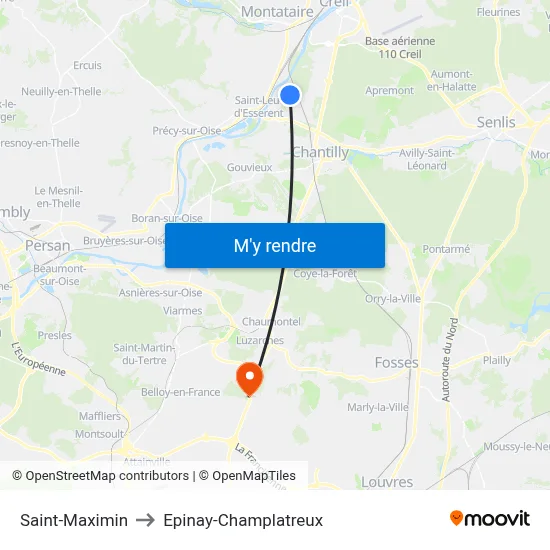 Saint-Maximin to Epinay-Champlatreux map