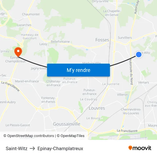 Saint-Witz to Epinay-Champlatreux map