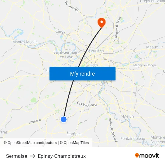 Sermaise to Epinay-Champlatreux map