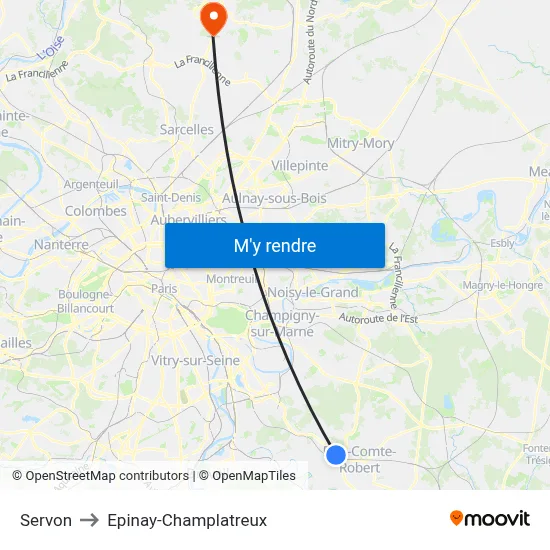 Servon to Epinay-Champlatreux map