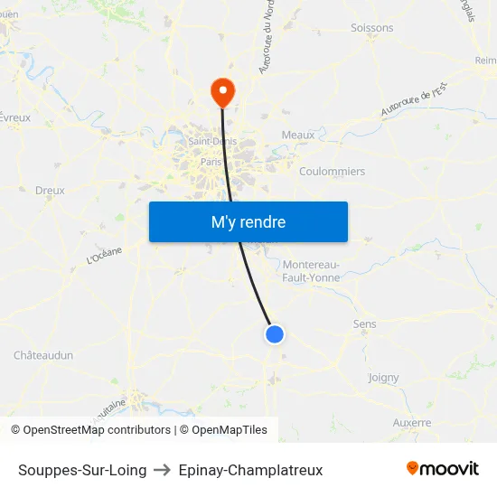 Souppes-Sur-Loing to Epinay-Champlatreux map