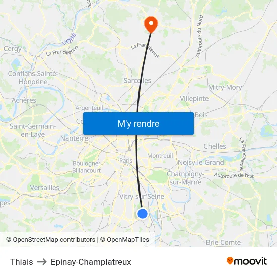 Thiais to Epinay-Champlatreux map