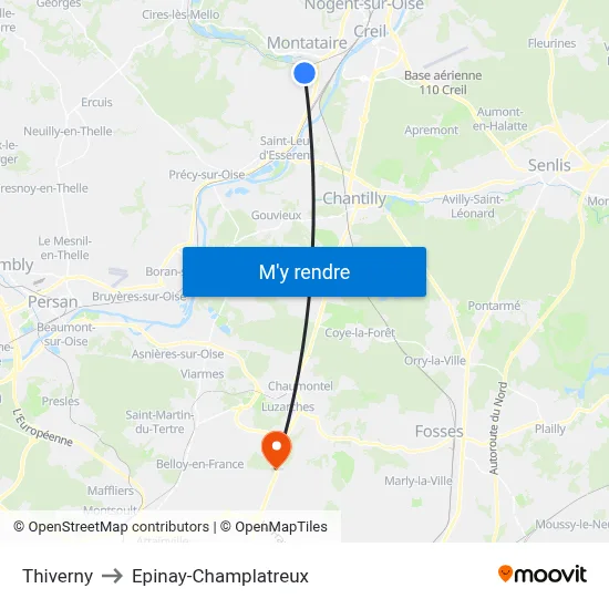 Thiverny to Epinay-Champlatreux map