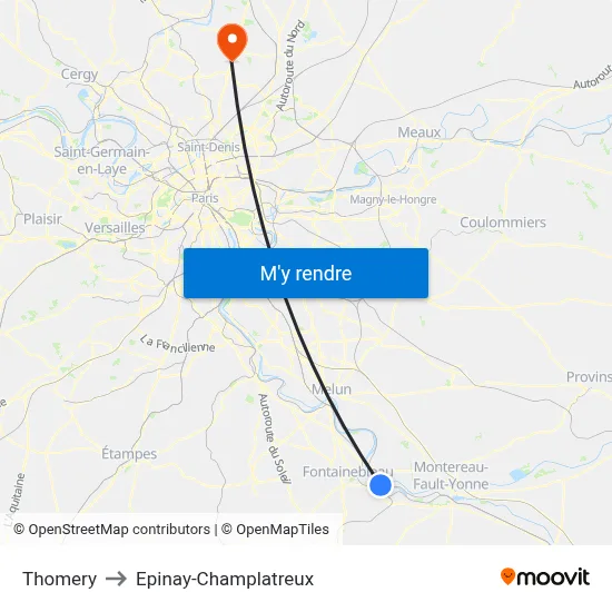 Thomery to Epinay-Champlatreux map