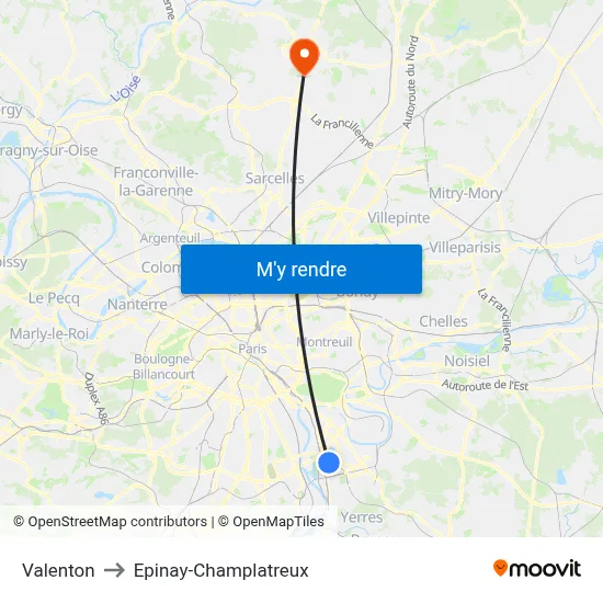 Valenton to Epinay-Champlatreux map