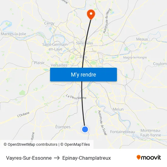 Vayres-Sur-Essonne to Epinay-Champlatreux map