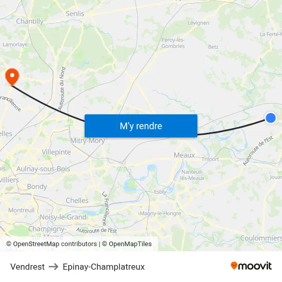Vendrest to Epinay-Champlatreux map