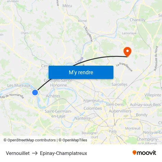 Vernouillet to Epinay-Champlatreux map