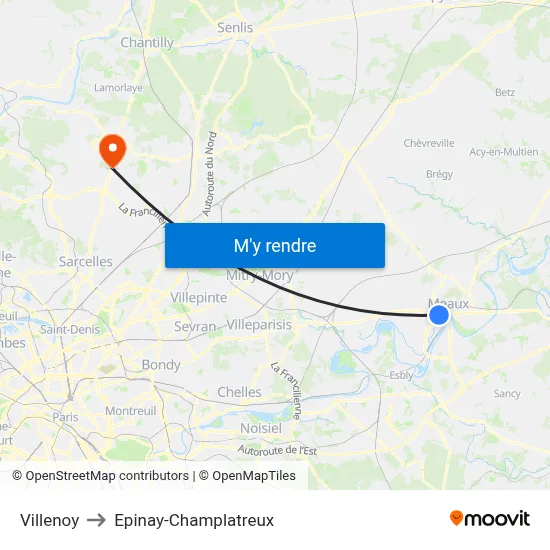 Villenoy to Epinay-Champlatreux map