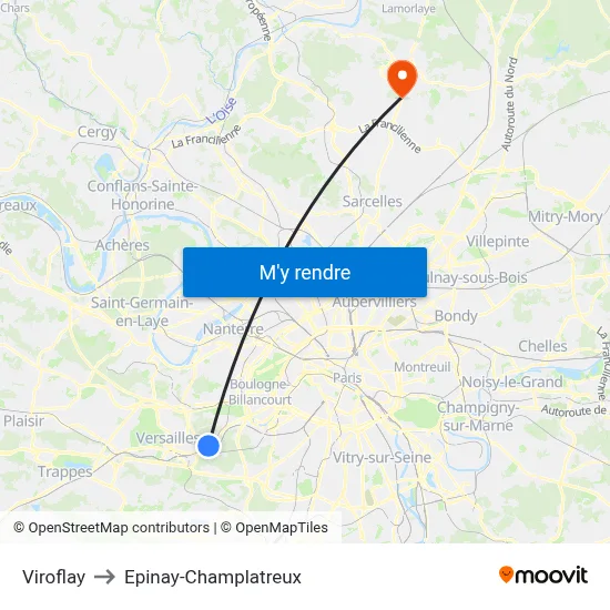 Viroflay to Epinay-Champlatreux map