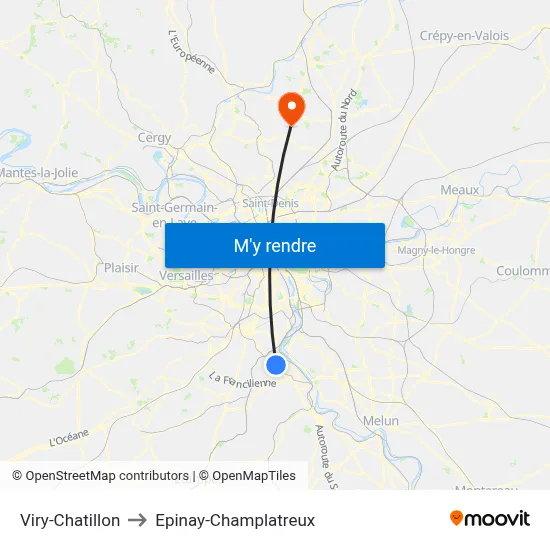 Viry-Chatillon to Epinay-Champlatreux map