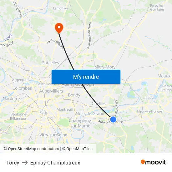 Torcy to Epinay-Champlatreux map