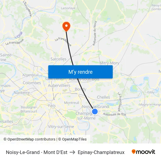Noisy-Le-Grand - Mont D'Est to Epinay-Champlatreux map