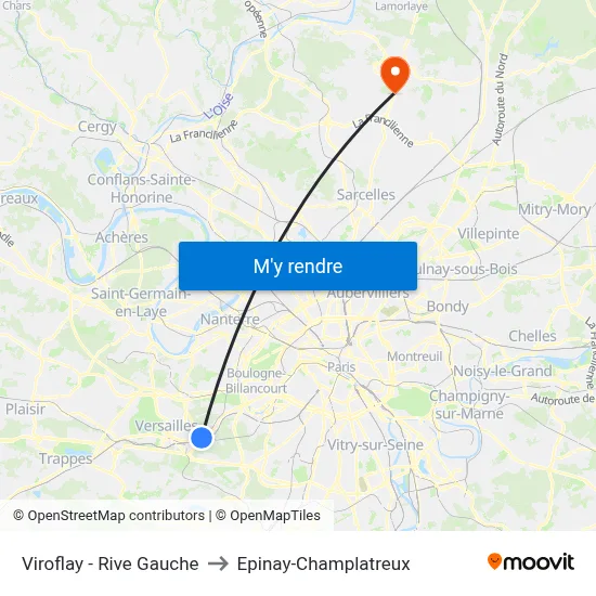 Viroflay - Rive Gauche to Epinay-Champlatreux map