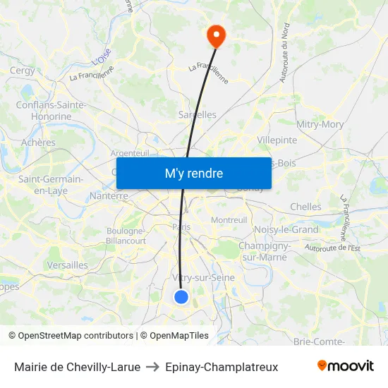 Mairie de Chevilly-Larue to Epinay-Champlatreux map