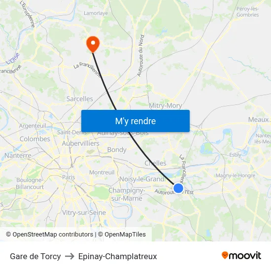 Gare de Torcy to Epinay-Champlatreux map