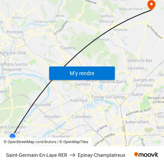 Saint-Germain-En-Laye RER to Epinay-Champlatreux map