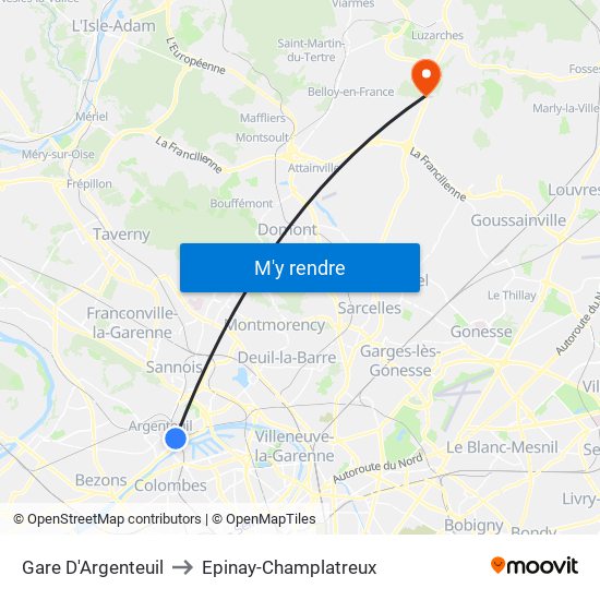 Gare D'Argenteuil to Epinay-Champlatreux map