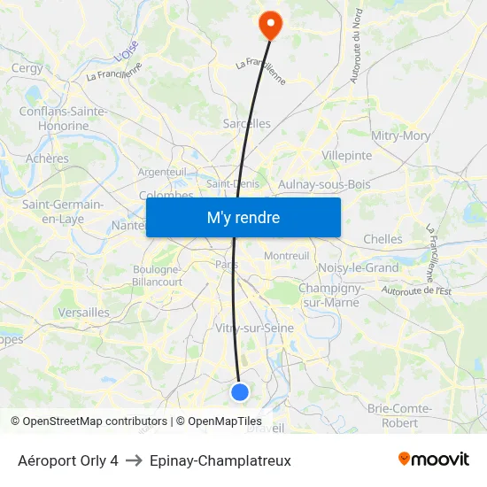 Aéroport Orly 4 to Epinay-Champlatreux map