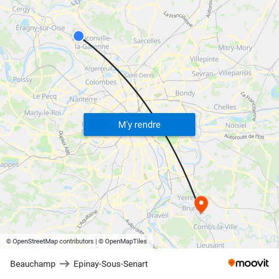 Beauchamp to Epinay-Sous-Senart map