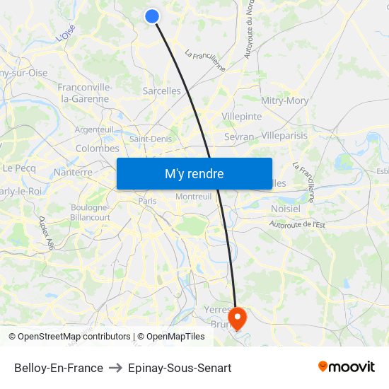 Belloy-En-France to Epinay-Sous-Senart map