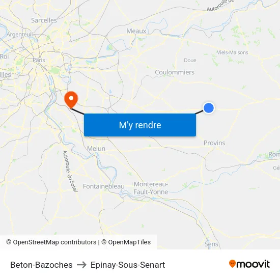 Beton-Bazoches to Epinay-Sous-Senart map