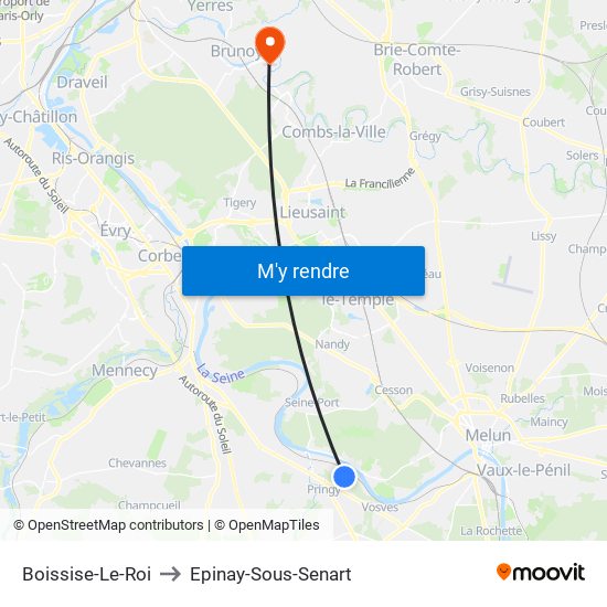 Boissise-Le-Roi to Epinay-Sous-Senart map