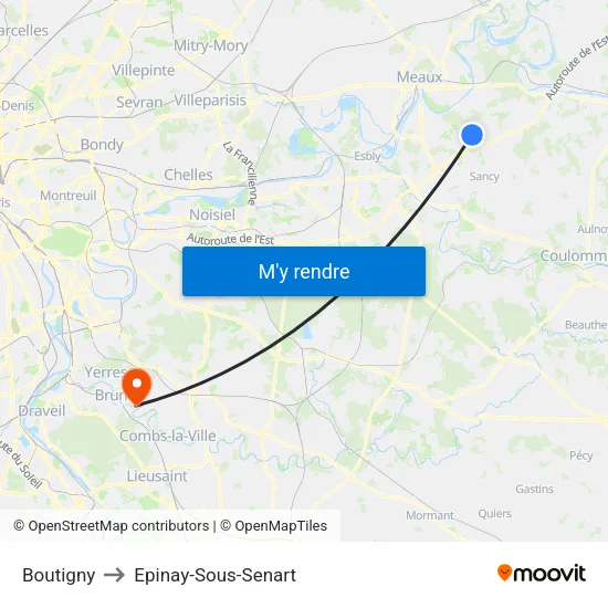 Boutigny to Epinay-Sous-Senart map