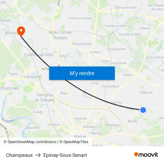 Champeaux to Epinay-Sous-Senart map