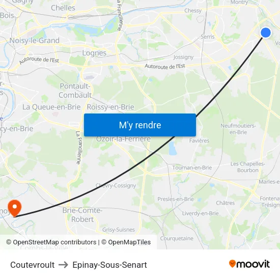 Coutevroult to Epinay-Sous-Senart map