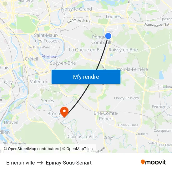 Emerainville to Epinay-Sous-Senart map