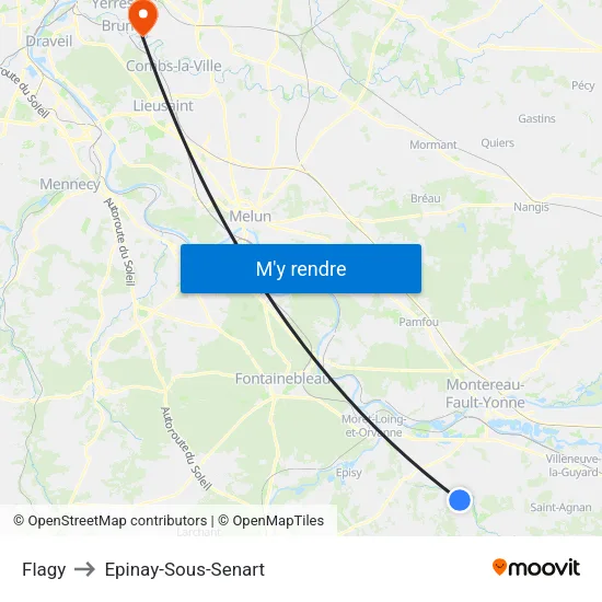 Flagy to Epinay-Sous-Senart map